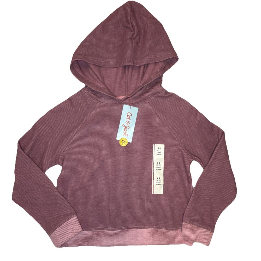 Cat & Jack Girls Size XS (4-5) Light Plum Ribbed Hooded Sweatshirt Pullover